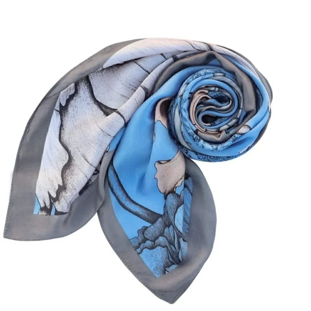 Blue Floral Silky Scarf
